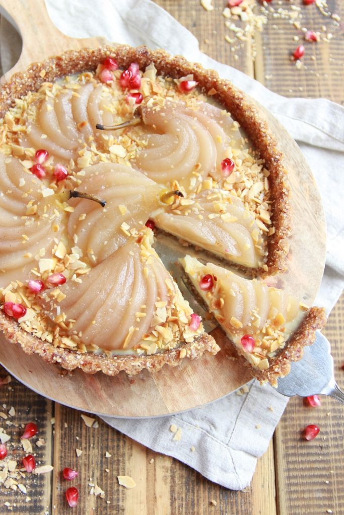 Vegan Poached Pear Custard Tart - Gluten Free - Let's Brighten Up