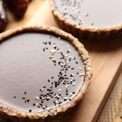 tahini infused chocolate black sesame tarts