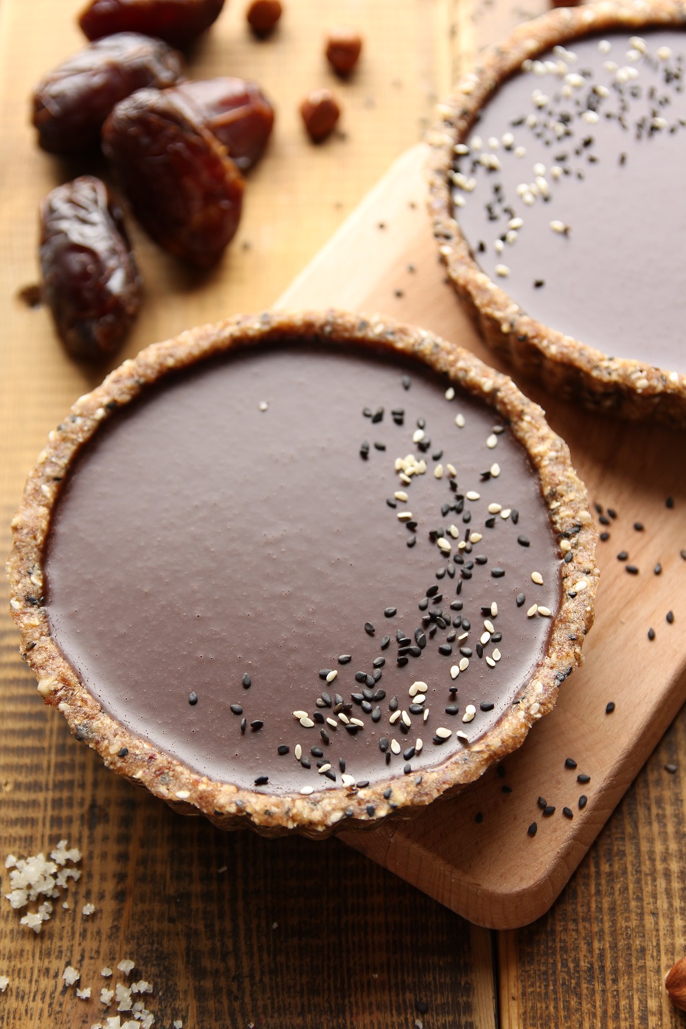 tahini infused chocolate black sesame tarts