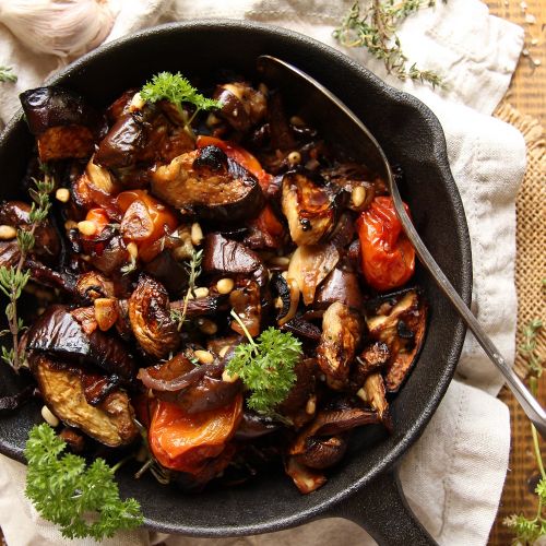 roasted eggplant mushroom salad